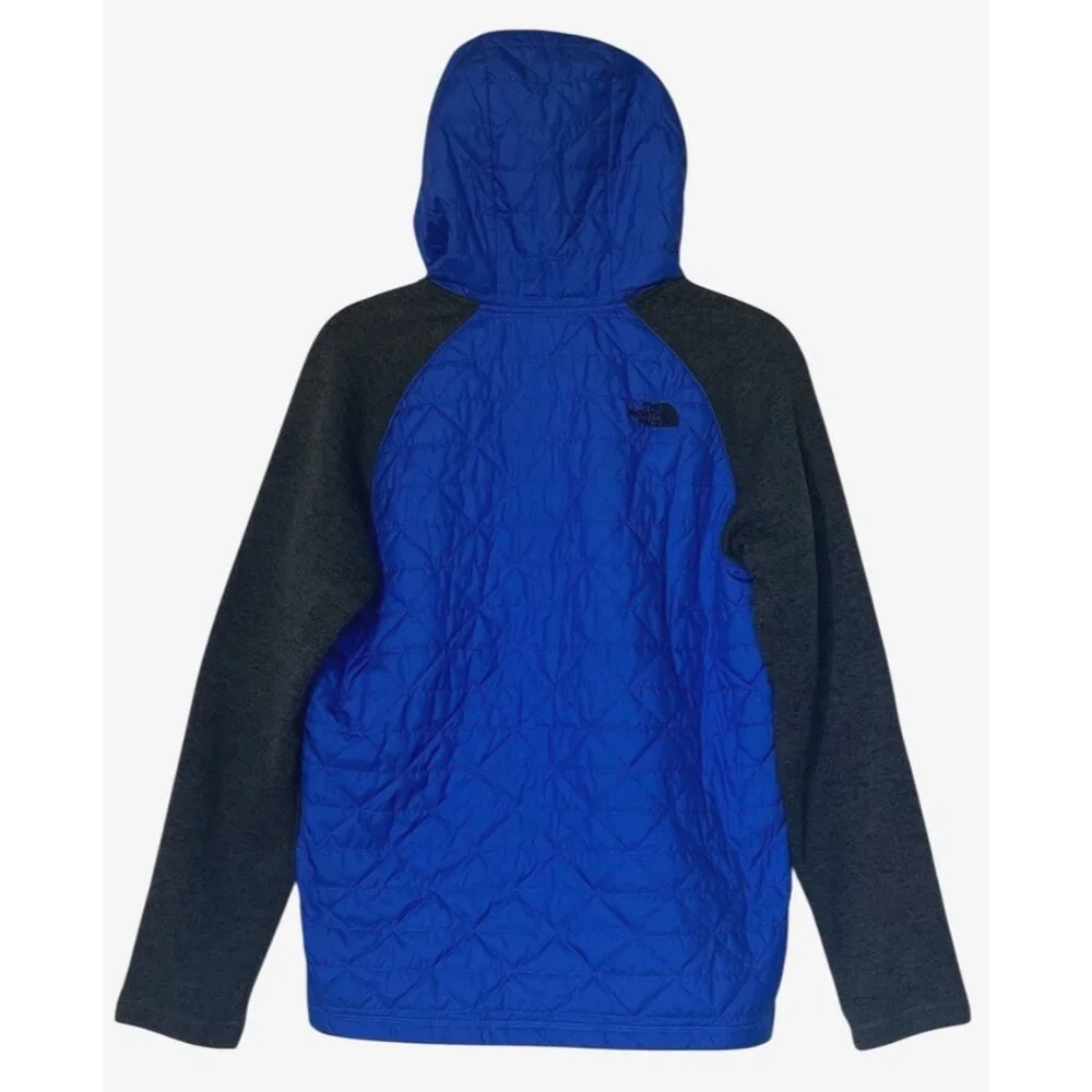 The North Face Blue Black Quilted Fleece Hooded Jacket Young Men Boy 18-20 Sz XL